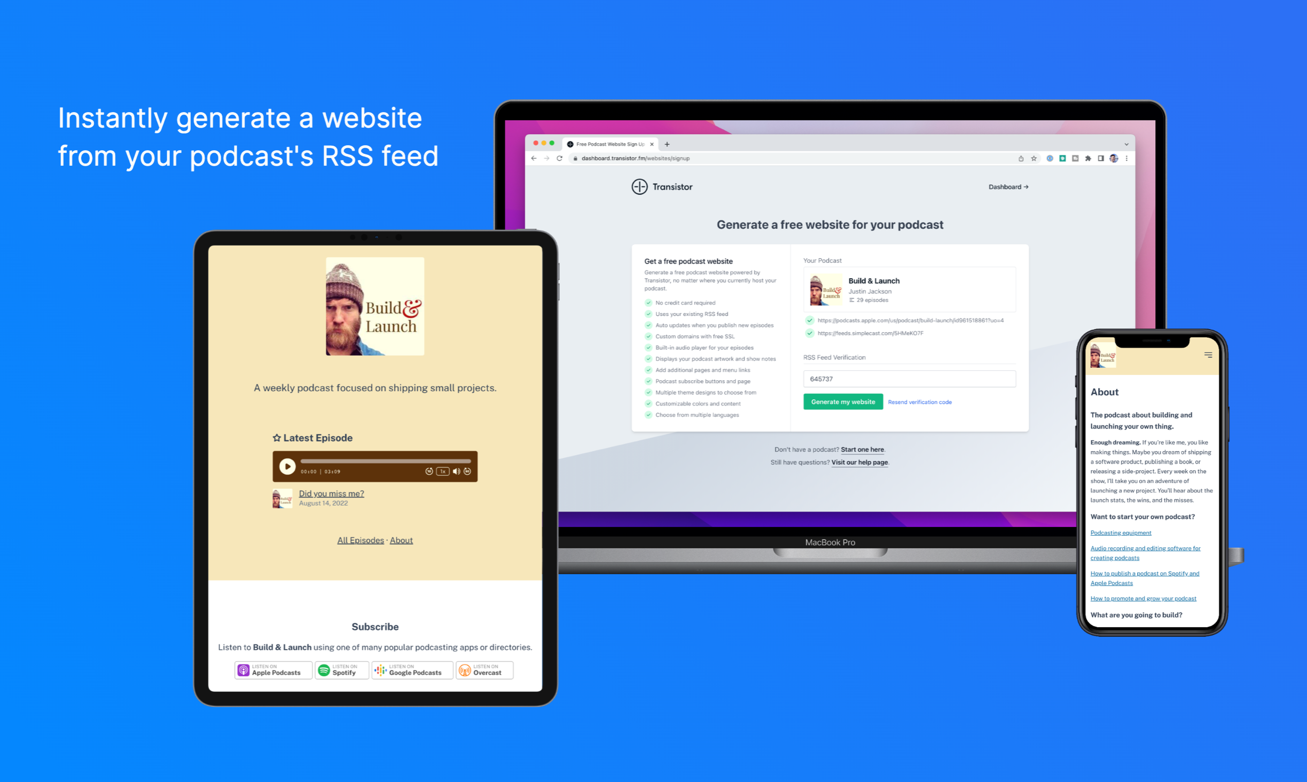 Constructor de sitios web de podcast gratuito - Genere un sitio web para su podcast desde su feed RSS media 2