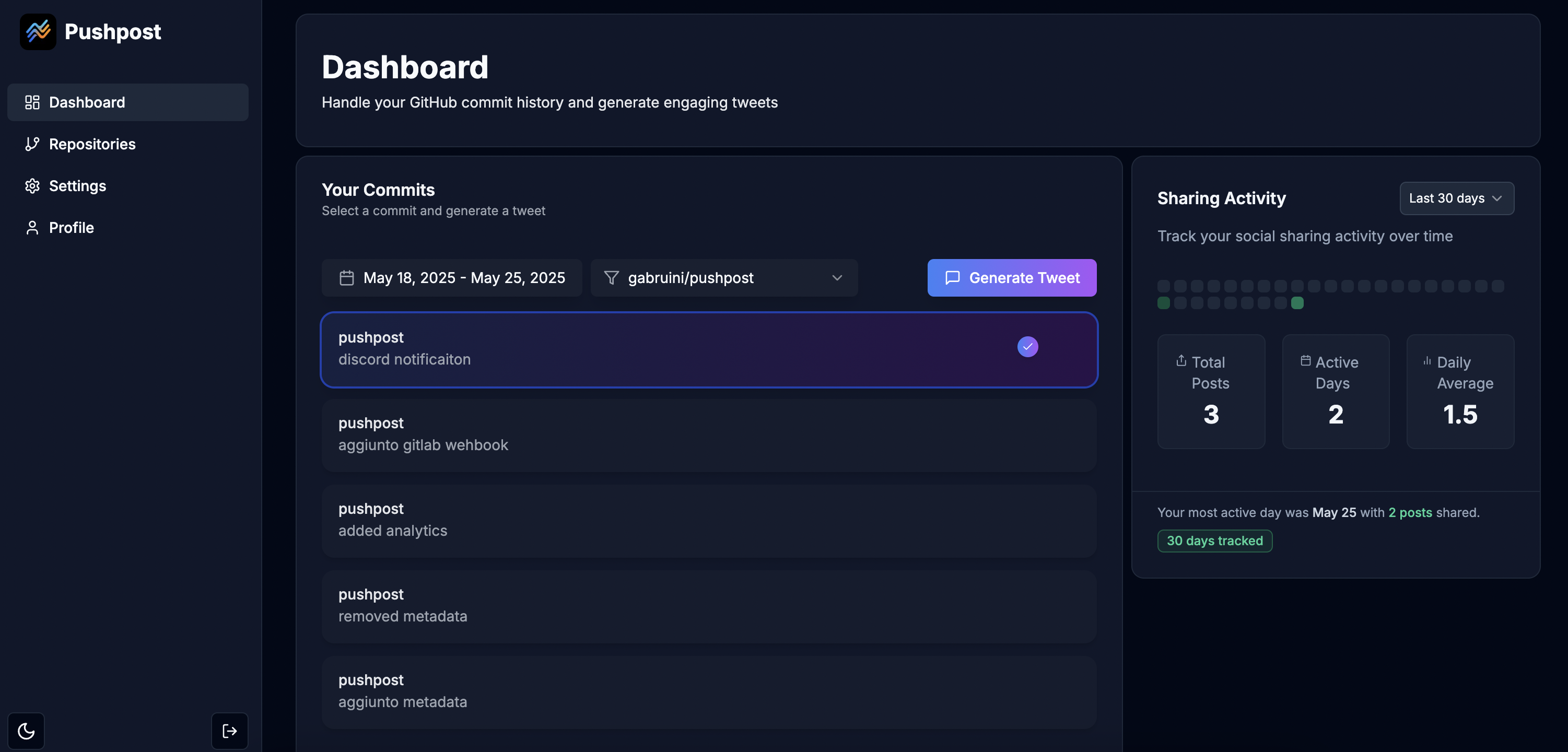 Poste - Convertir git se compromete en tweets interesantes media 2