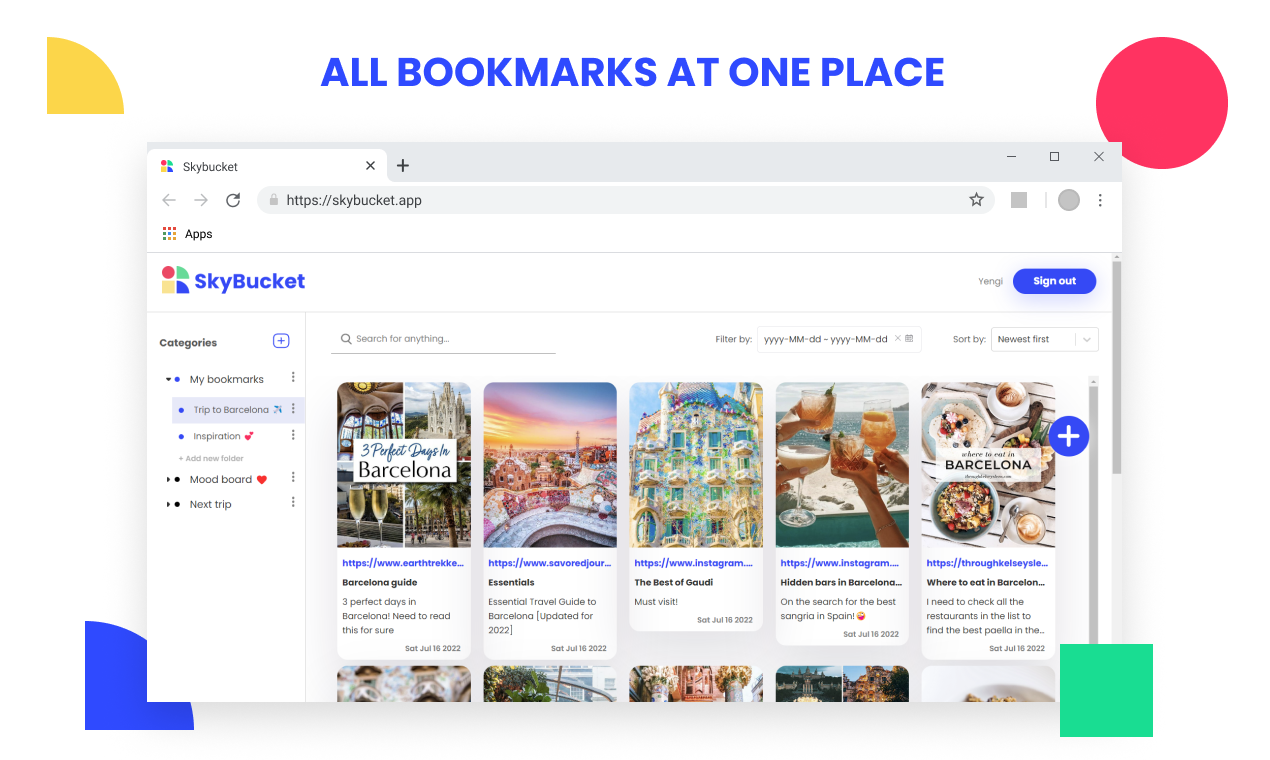 Skybucket - Сохраните и управляйте всеми своими закладками на одной доске медиа 2