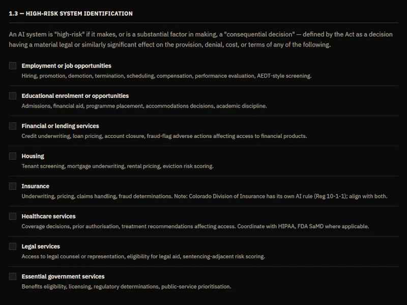 Colorado AI Act Readiness Toolkit screenshot 4