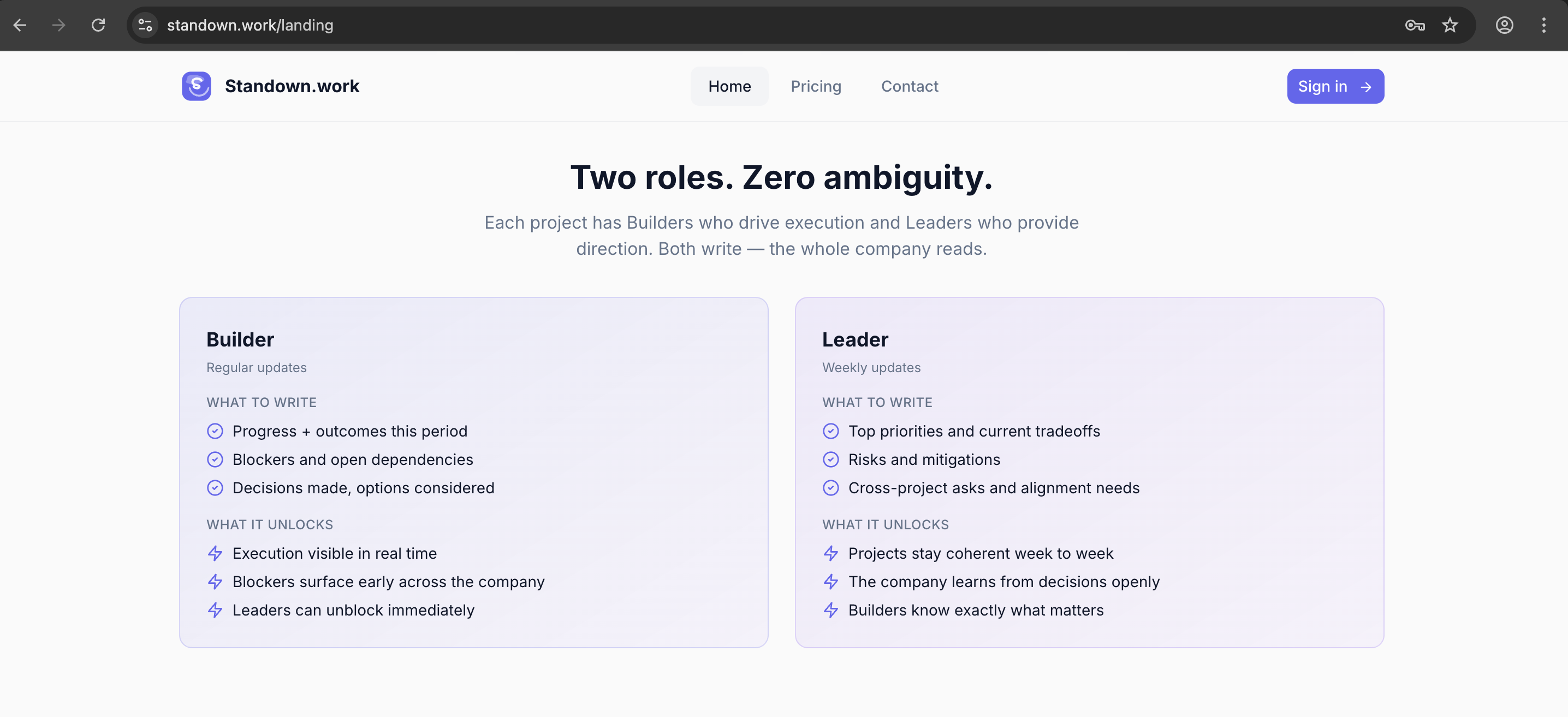 Standown.work - Screenshot 2 showing product features and functionality