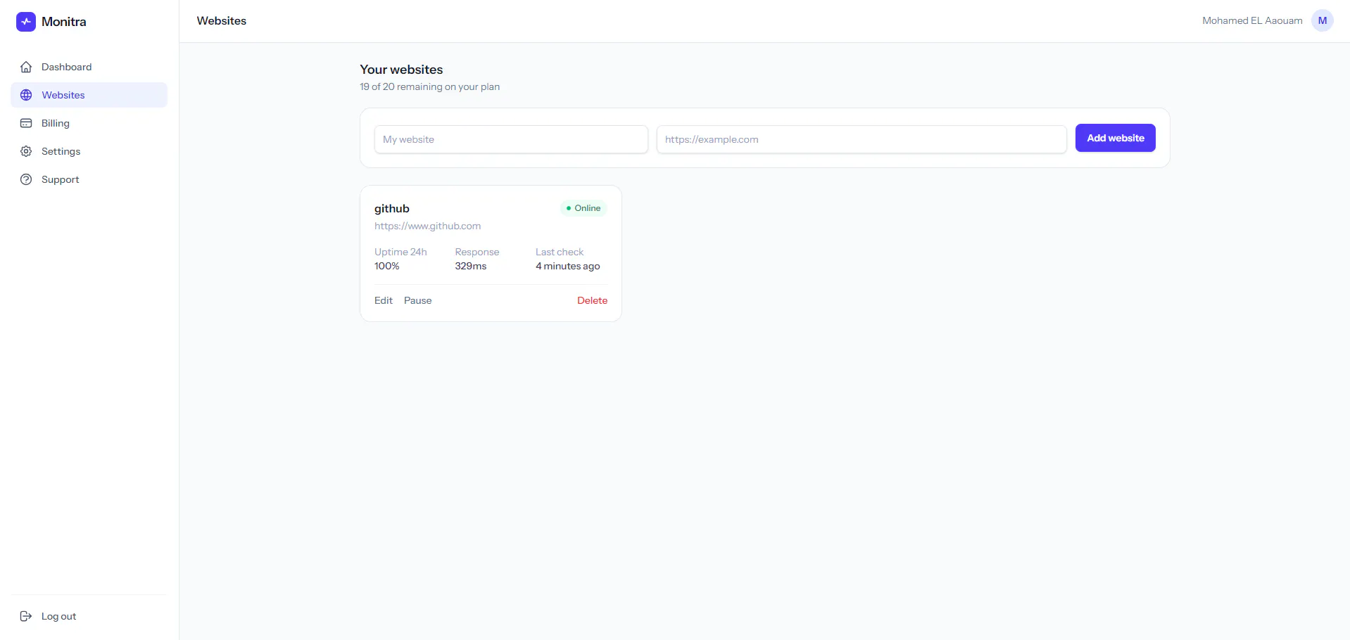Monitra — Website uptime monitoring gallery image