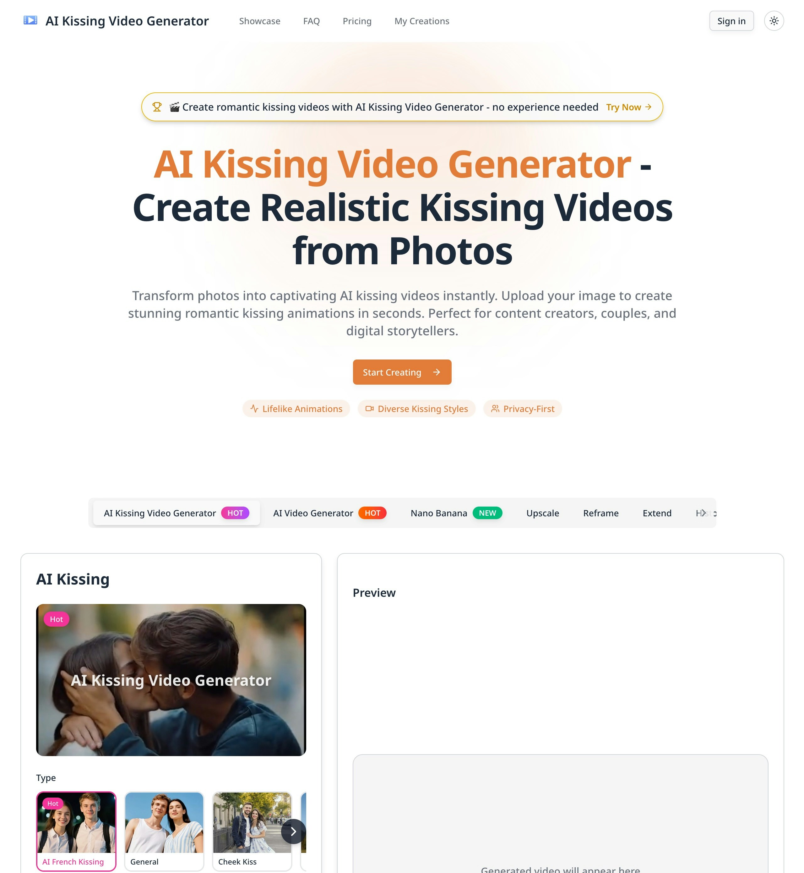 AI Kissing Video Generator  gallery image