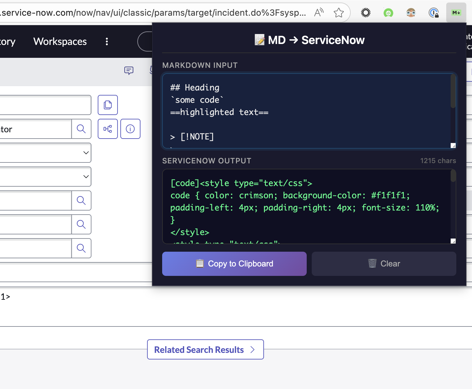 Markdown to ServiceNow - Screenshot 4 showing product features and functionality