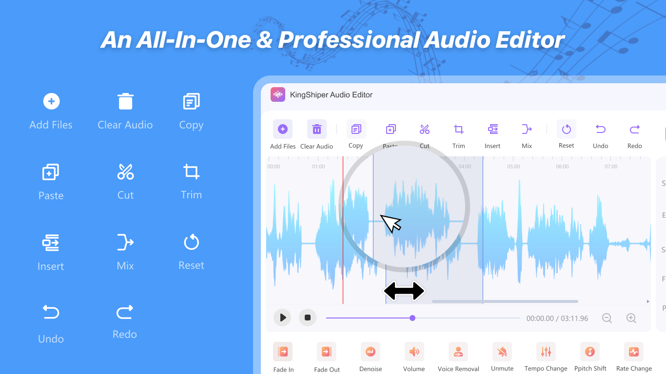 Kingshiper Audio Editor - Consentire di modificare il tono audio, rimuovere la voce dall'audio media 2
