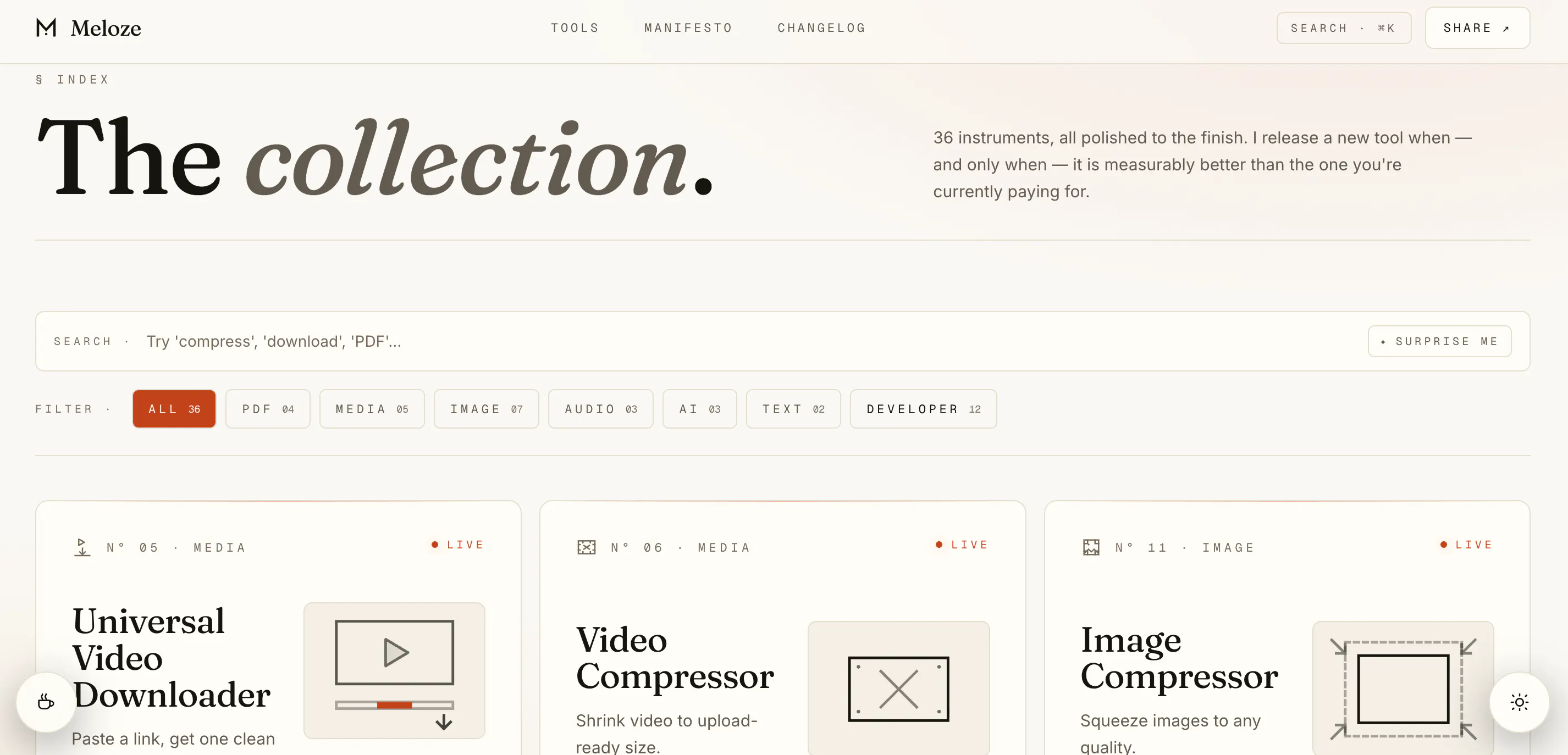 meloze — 36 AI tools, nothing uploaded gallery image