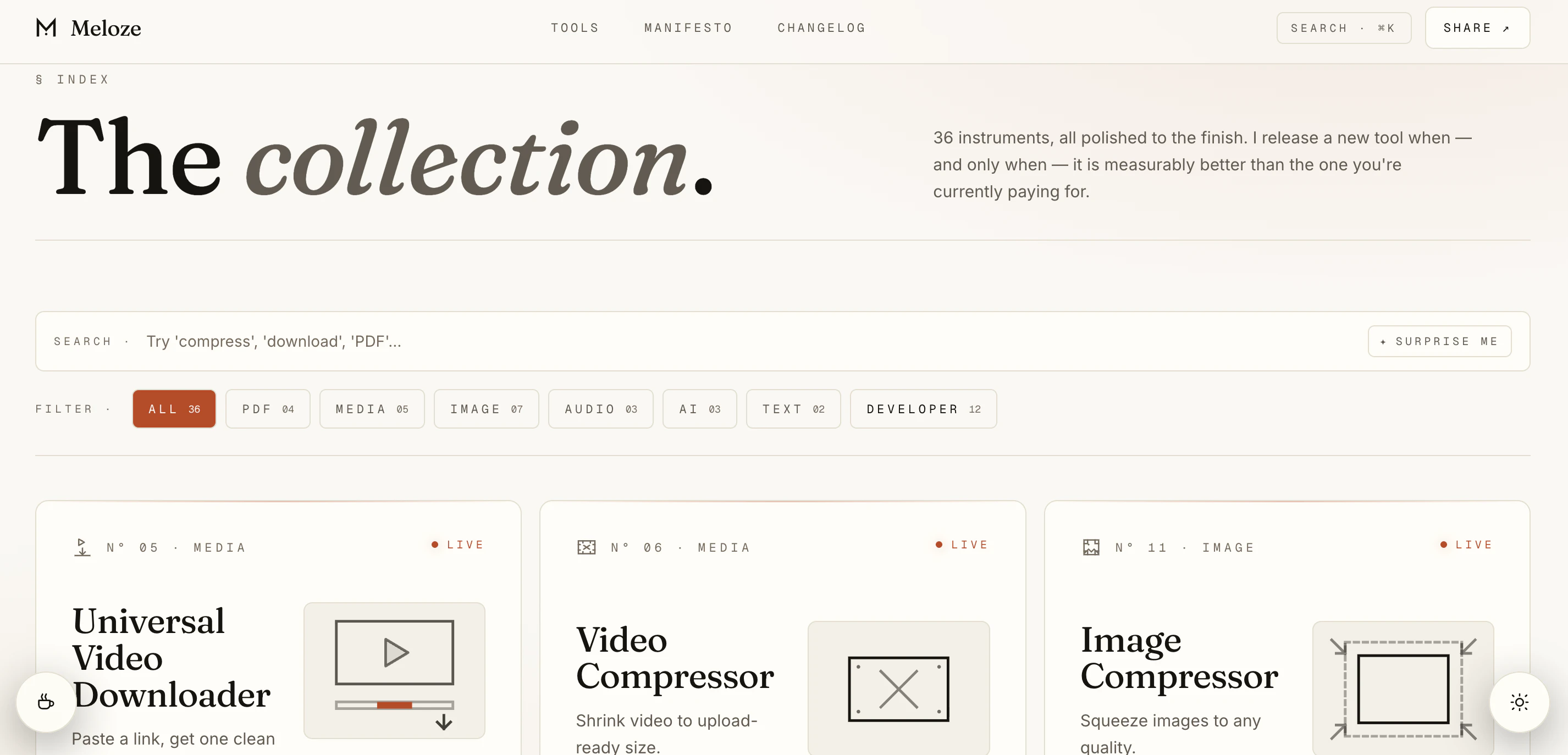 meloze — 36 AI tools, nothing uploaded 대표 미리보기