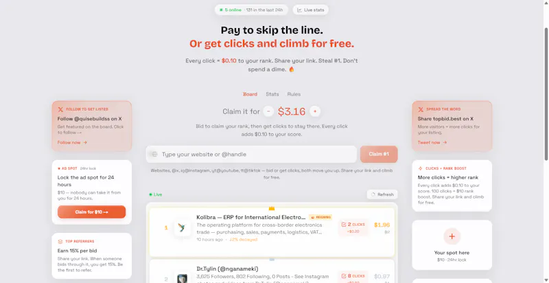 topbid - Pay or get clicks to rank #1 screenshot 2
