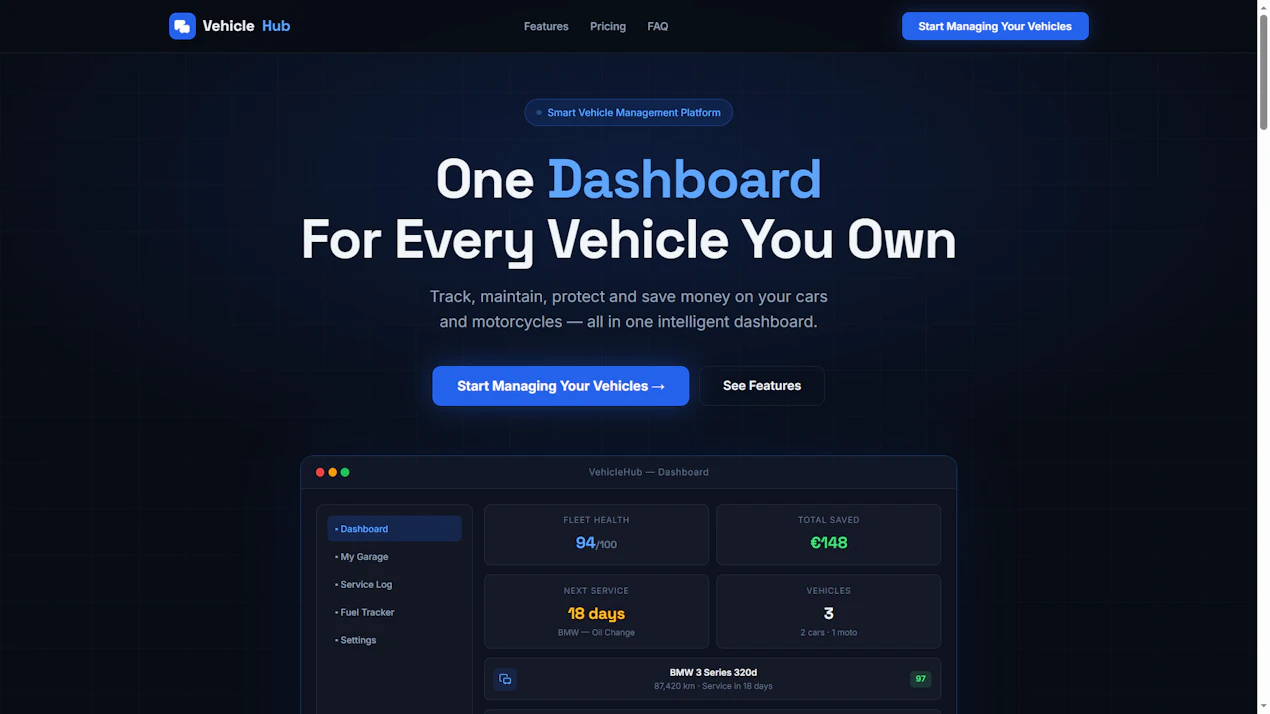 VehicleHub — Smart Vehicle Management product