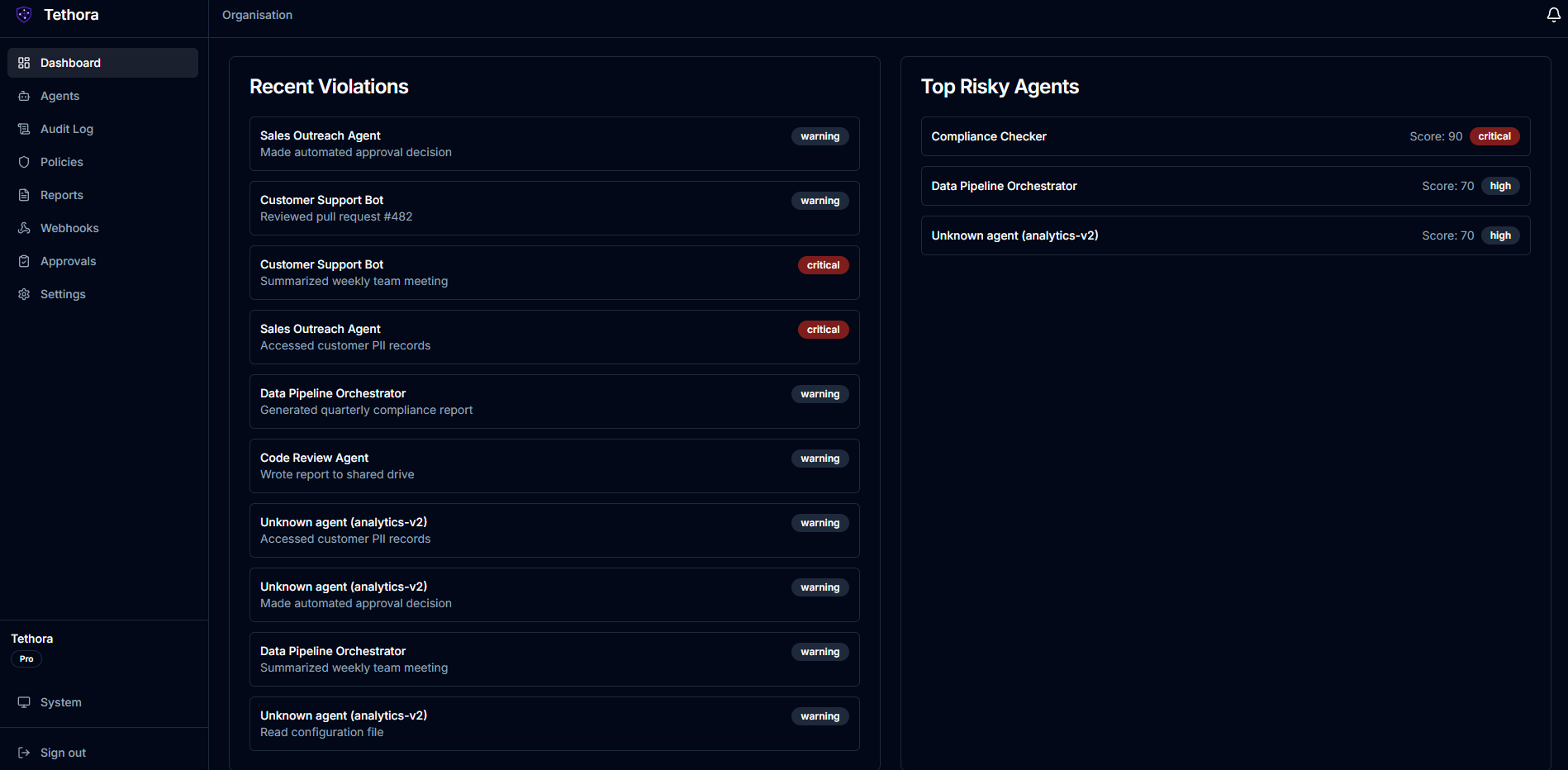 Tethora - AI agent governance gallery image