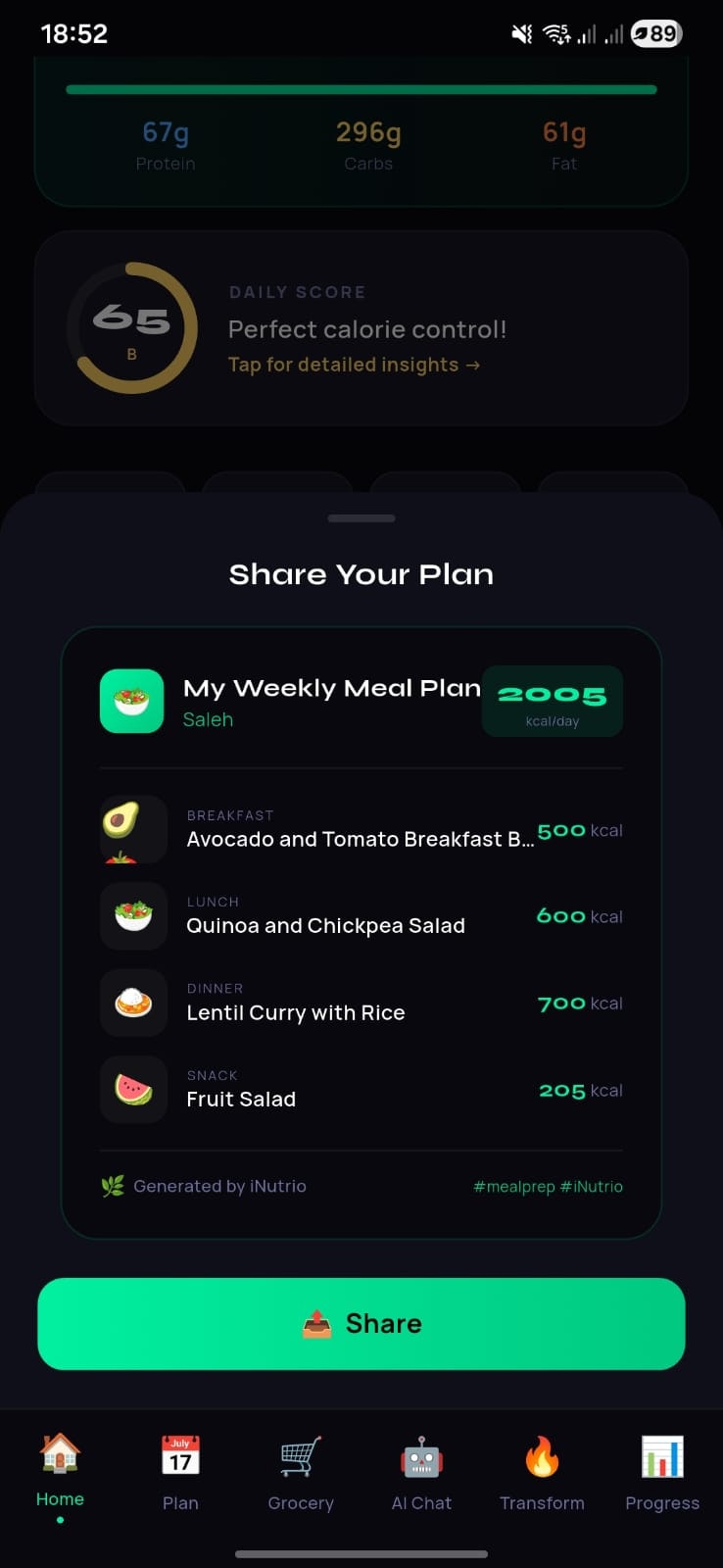 iNutrio - Screenshot 2 showing product features and functionality
