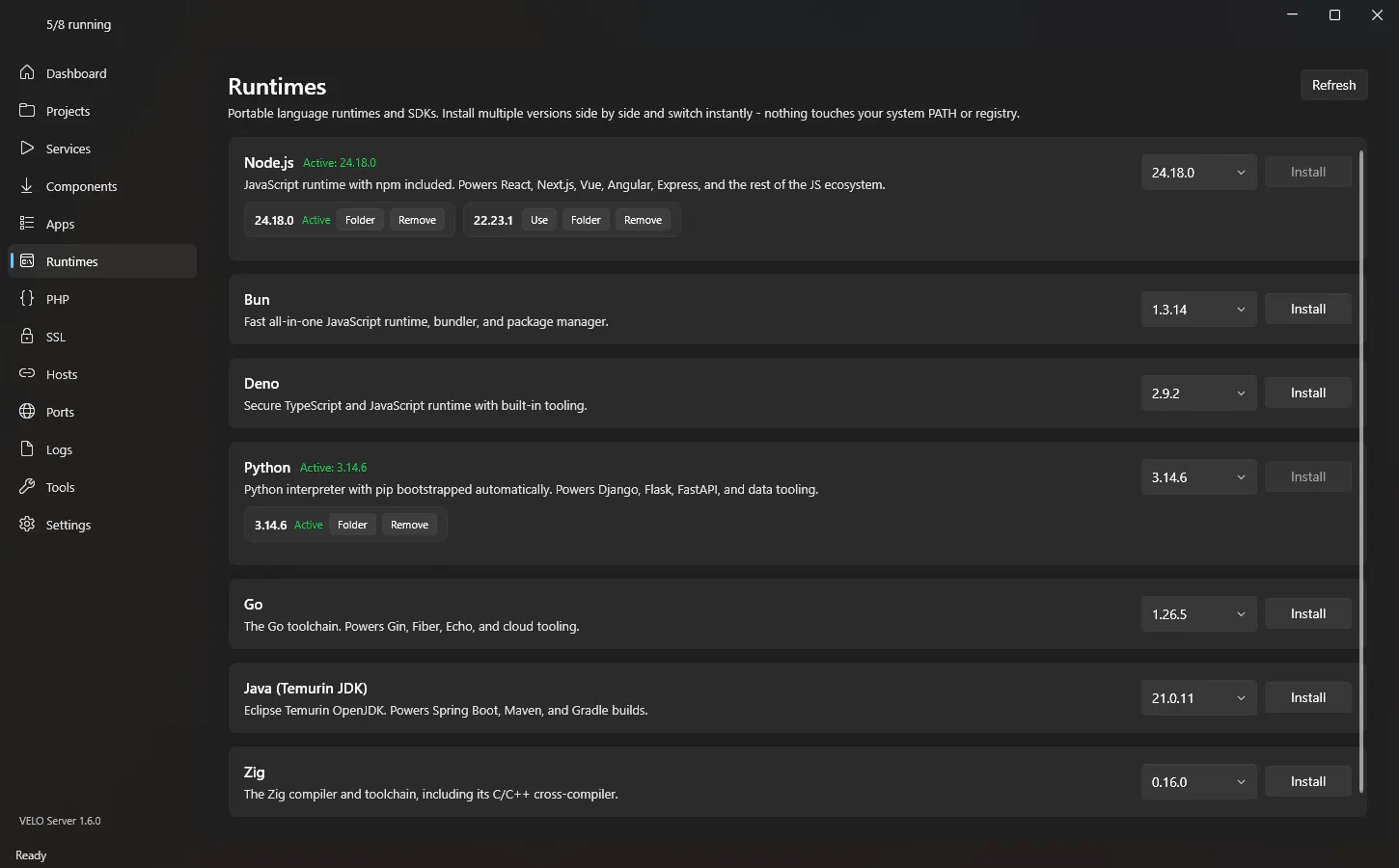 VELO Server screenshot 3