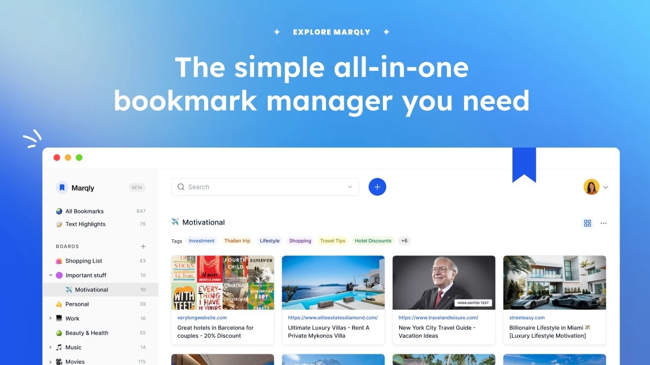 Marqly 2.0 - एक समर्थक की तरह अपने बुकमार्क प्रबंधित करें मीडिया 1