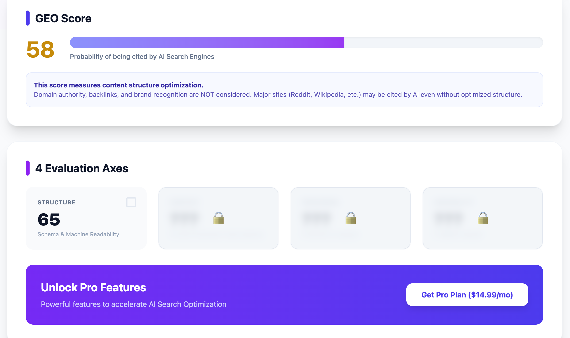 AI GEO Diagnosis - Screenshot 2 showing product features and functionality