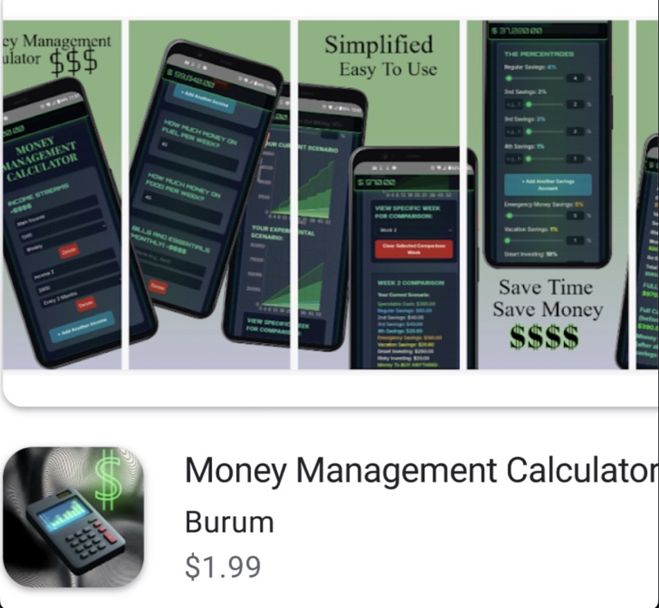Money Management Calculator - Screenshot 2 showing product features and functionality