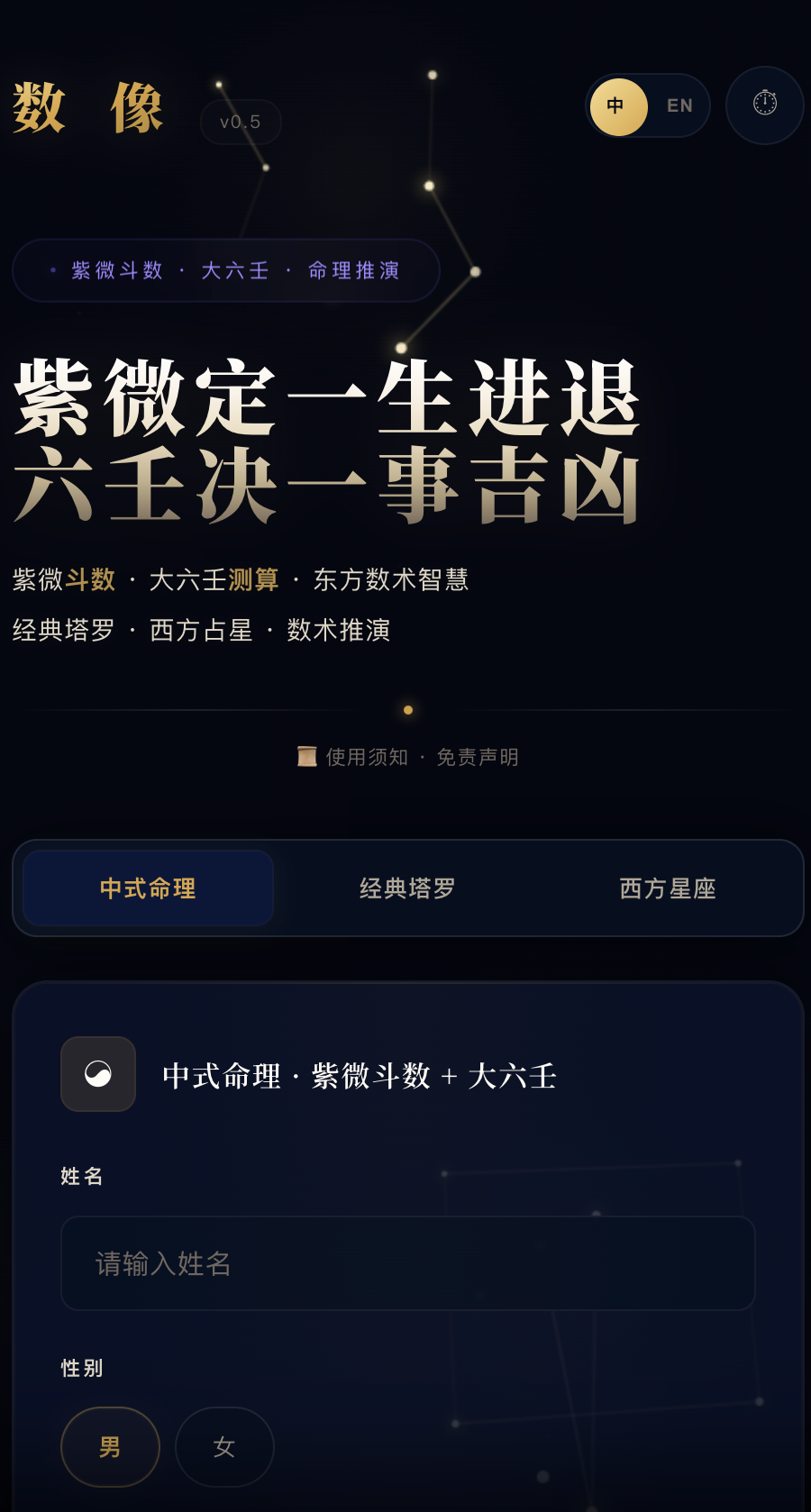 数像 v0.5 · 紫微斗数 · 大六壬 · 塔罗影像 · 命运影像 gallery image