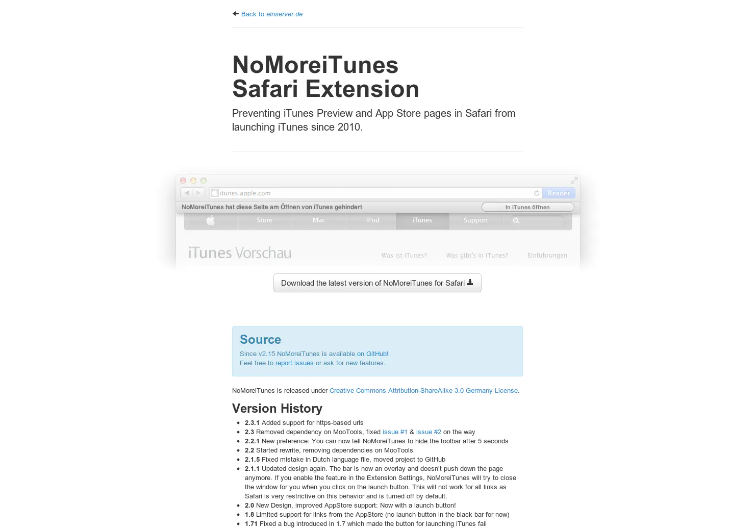 NoMoreiTunes Safari Extension