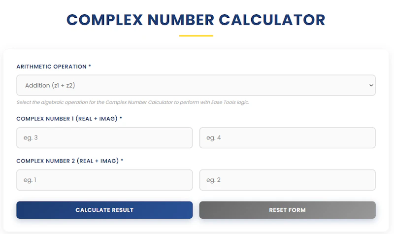 Complex Number Calculator | Ease Tools screenshot 1