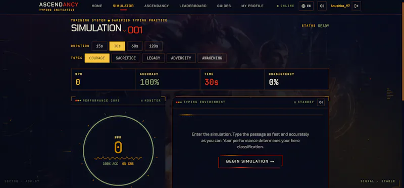 Typing tests with RPG-style tiers screenshot 2