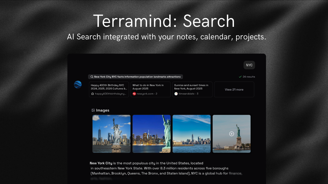 Mídia 3 de Terramind: Pesquise - Pesquisa de IA integrada com notas, calendário, projetos, etc