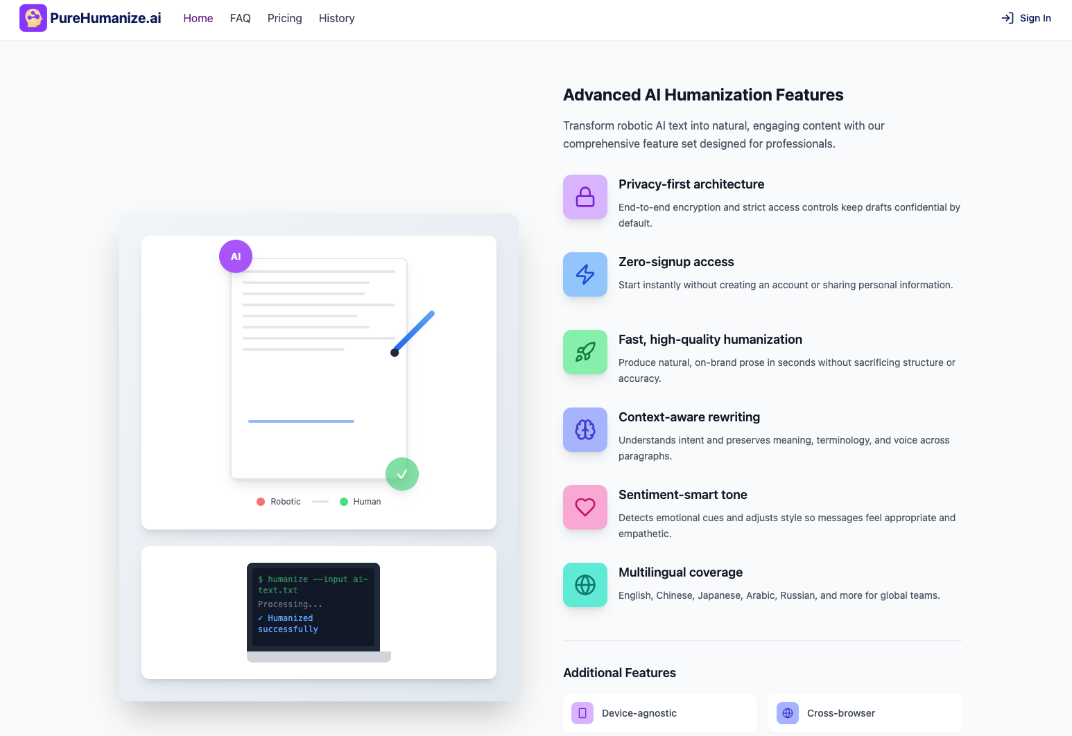 وسائط purehumanize.ai - اجعل نص AI صوتًا بشريًا - كتابة غير قابلة للاكتشاف 3