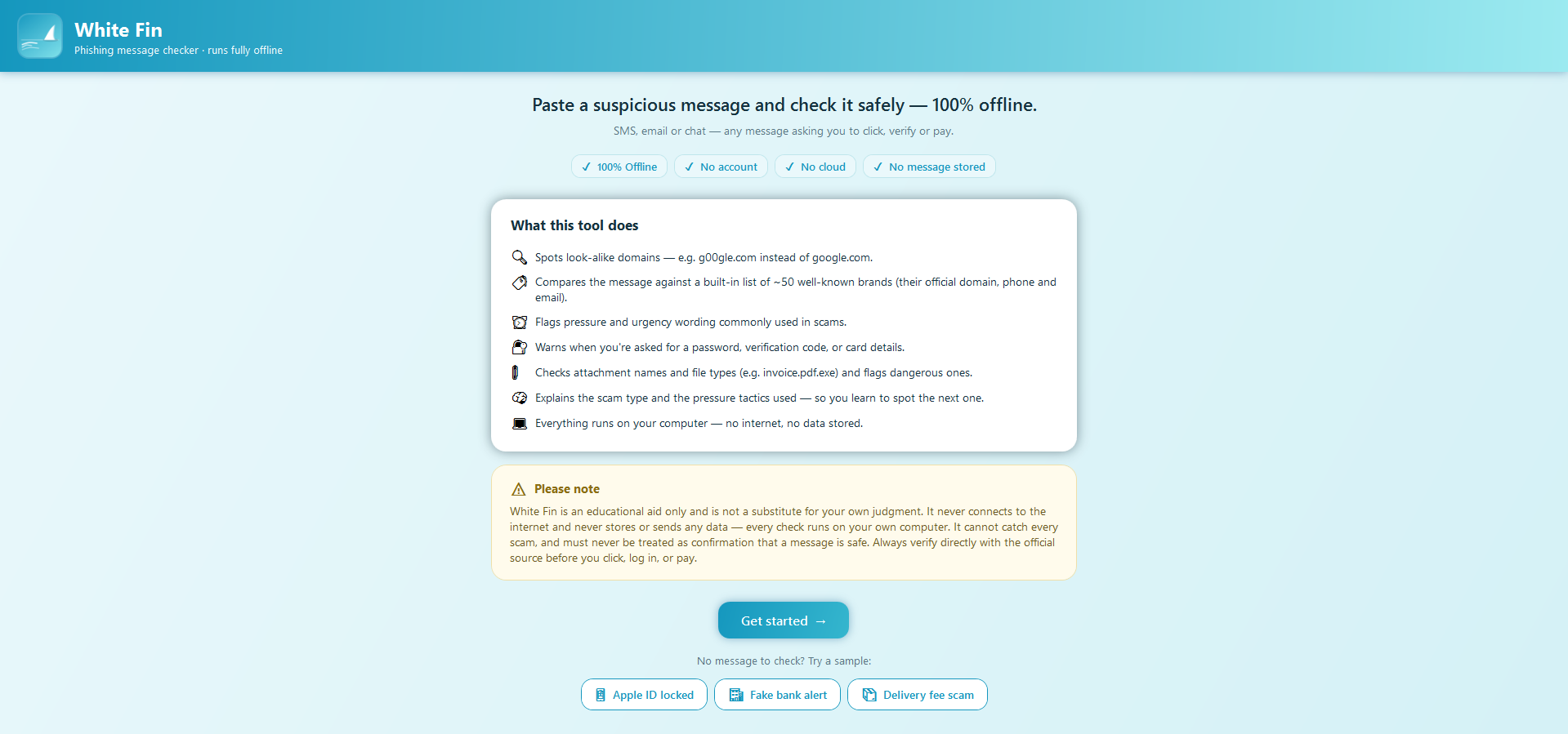 White Fin — Offline scam checker gallery image