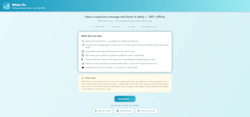White Fin — Offline scam checker screenshot 1