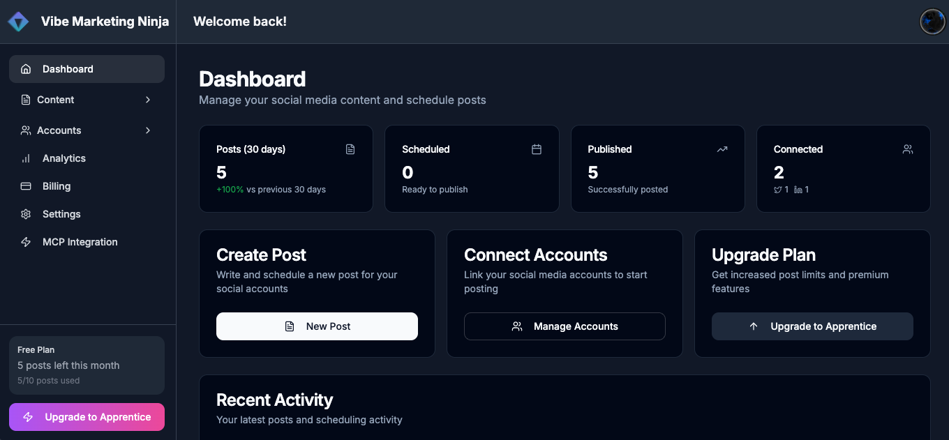 Média Vibe marketing ninja - Construisez des mois de contenu des médias sociaux en heures avec l'IA 3