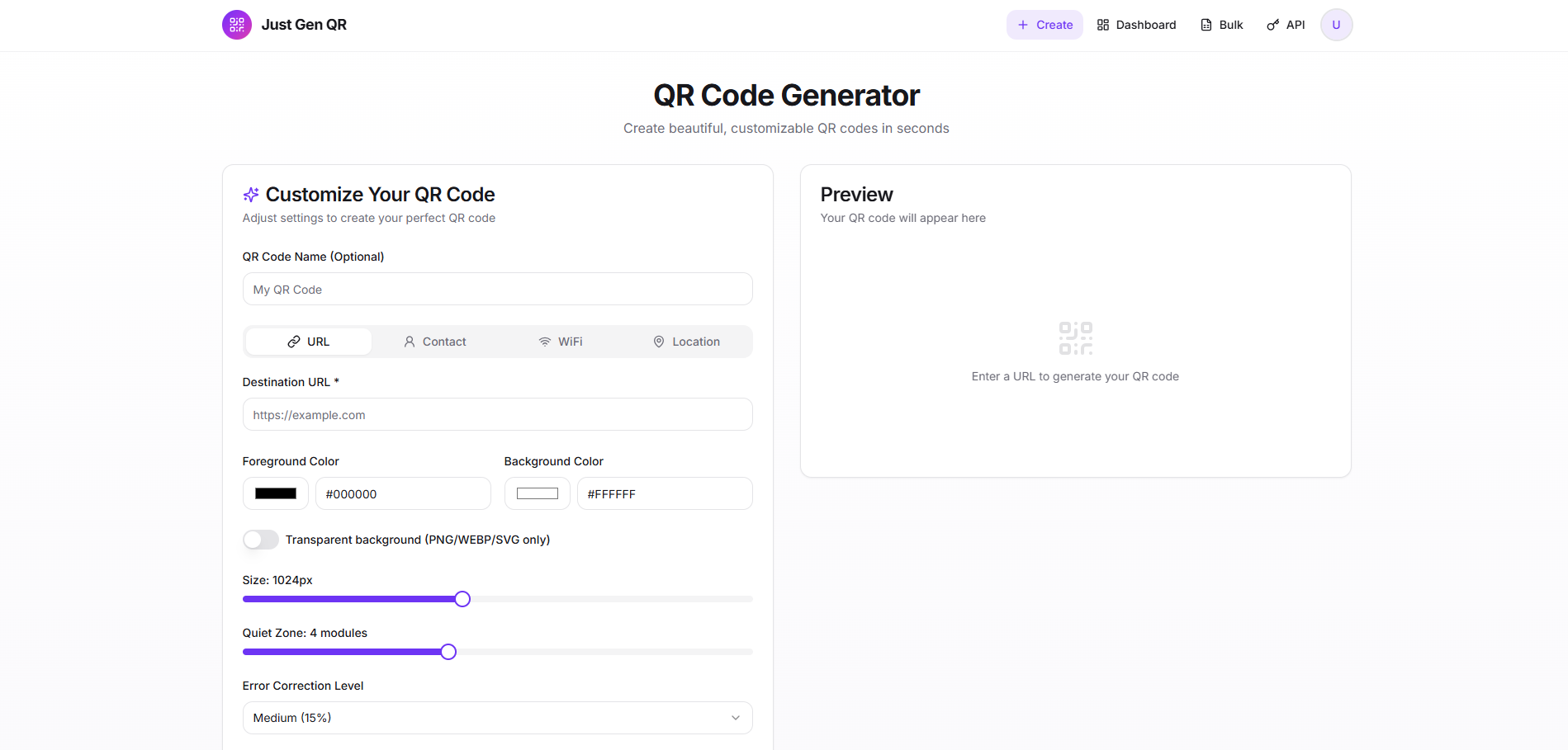 Just Gen QR - Main product screenshot demonstrating key features and user interface