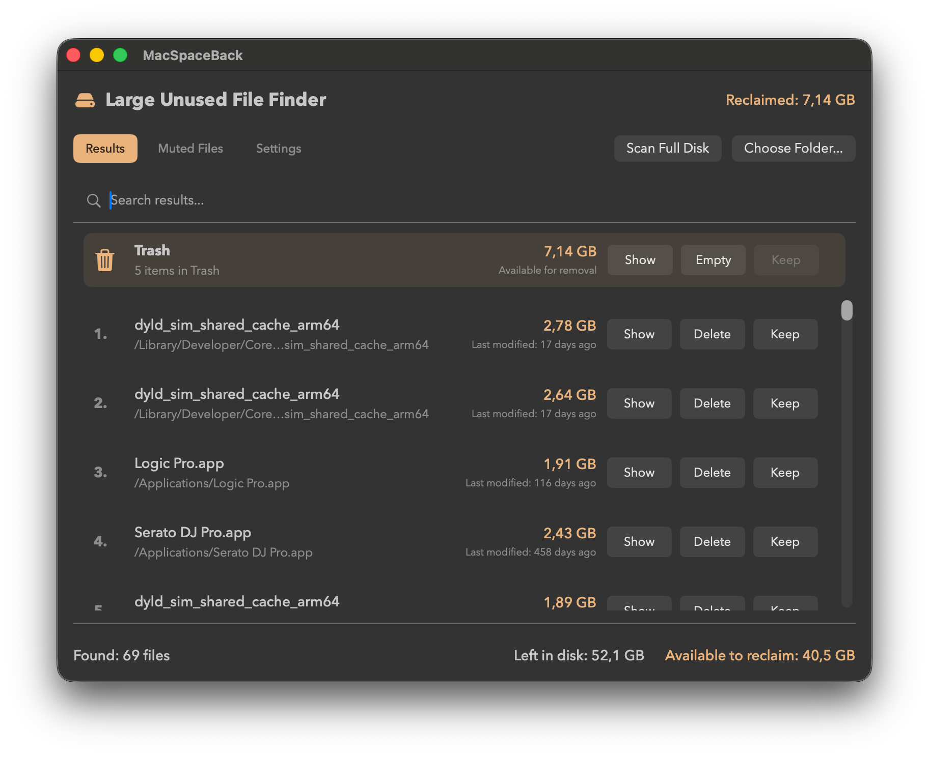 MacSpaceBack - Main product screenshot demonstrating key features and user interface