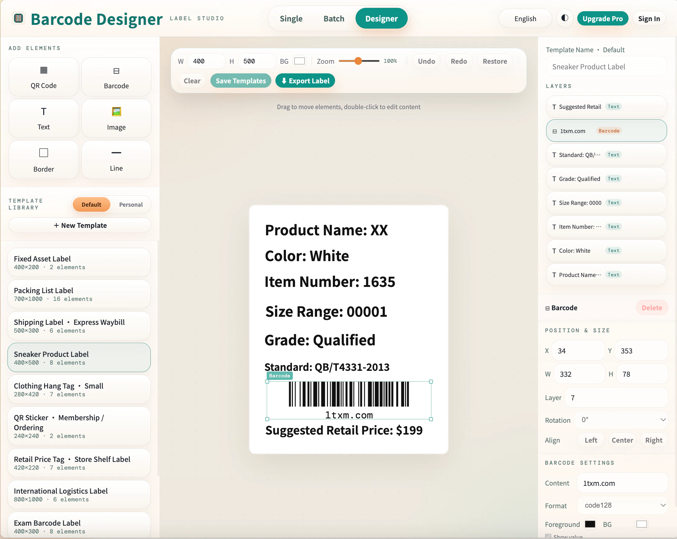 https://www.barcodes.design screenshot 1
