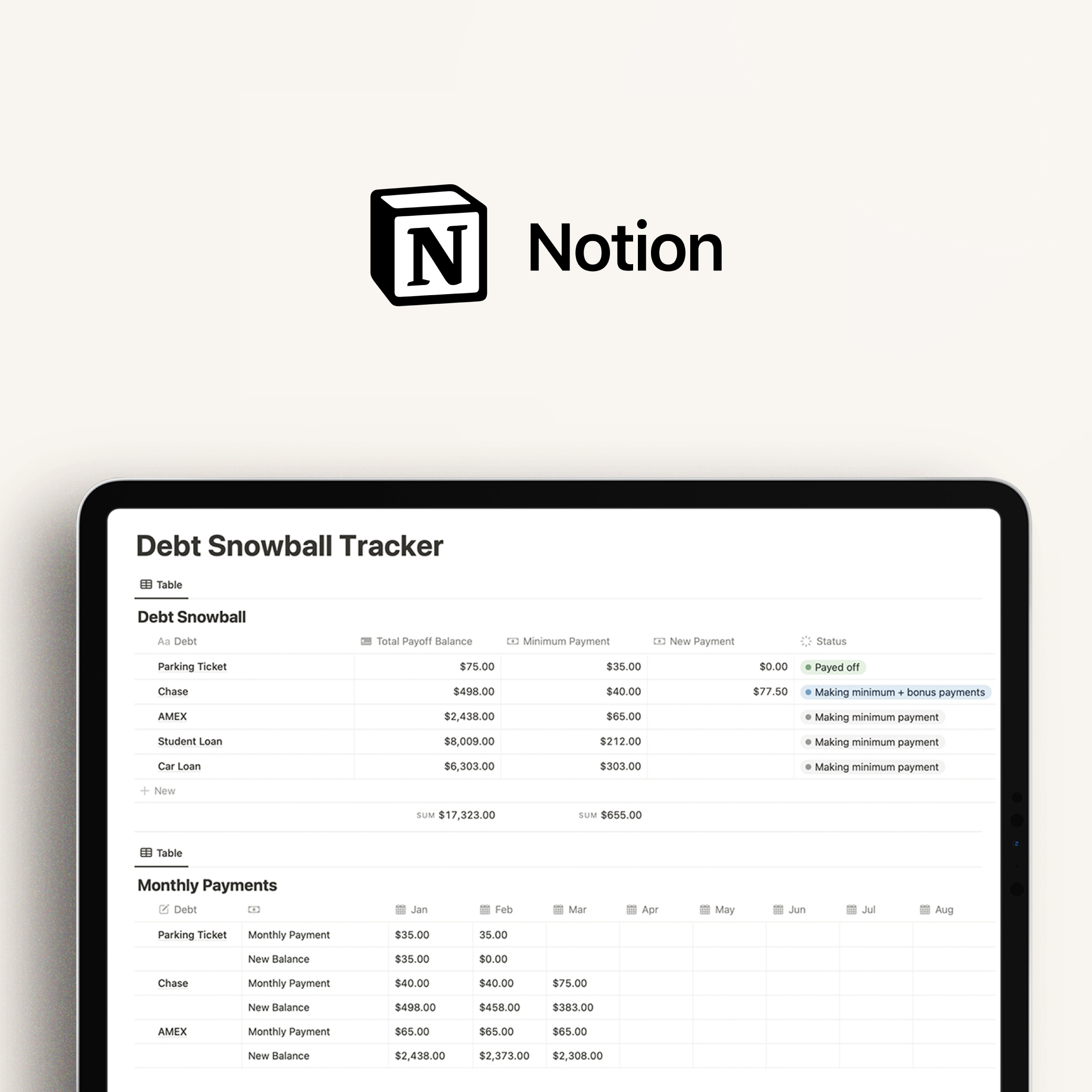 Notion Borç Kartopu İzleyici