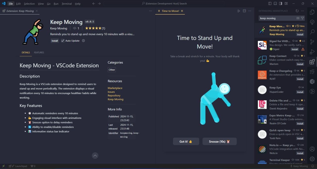 เคลื่อนไหวต่อไป - ส่วนขยาย vscode - สหายที่มีสุขภาพดีของคุณ! media 1