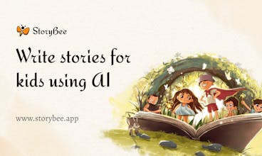子供がStoryBeeのAIパワーで支えられたストーリーテリングプラットフォームを使って魅了的なストーリーを読んでいるイラスト。