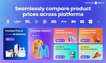 AIパワードのウェブショッピングの共同運転手 - iMean Shoppingと共に、割引、特売品、価格比較の検索を自動化し、複数のプラットフォームでショッピングが簡単になる体験をしてください。