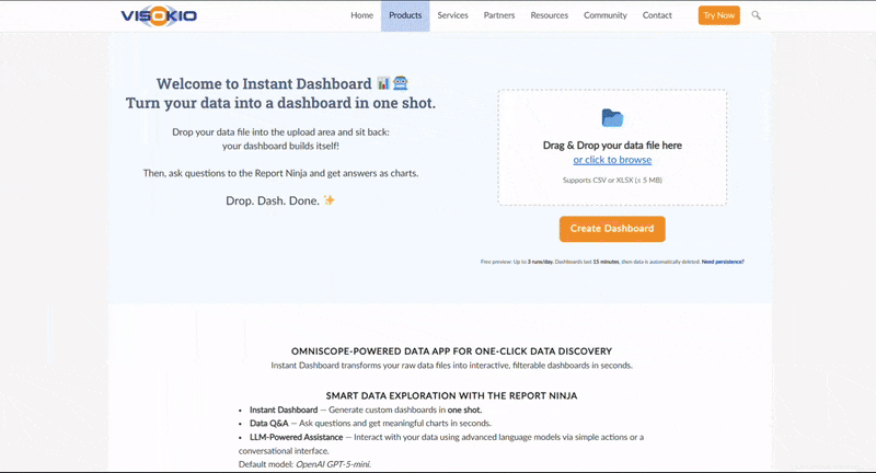 Visokio Instant Dashboard - Screenshot 2 showing product features and functionality