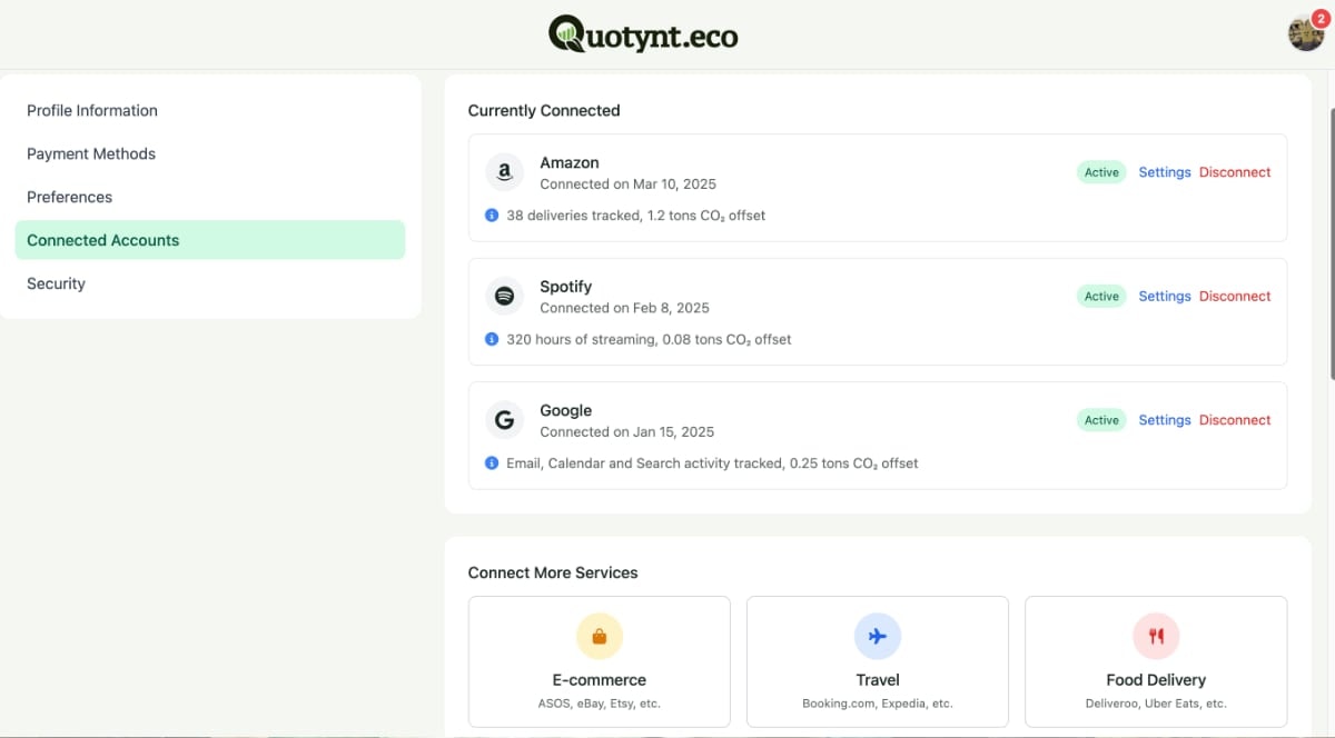 Quotynt.eco - Screenshot 2 showing product features and functionality
