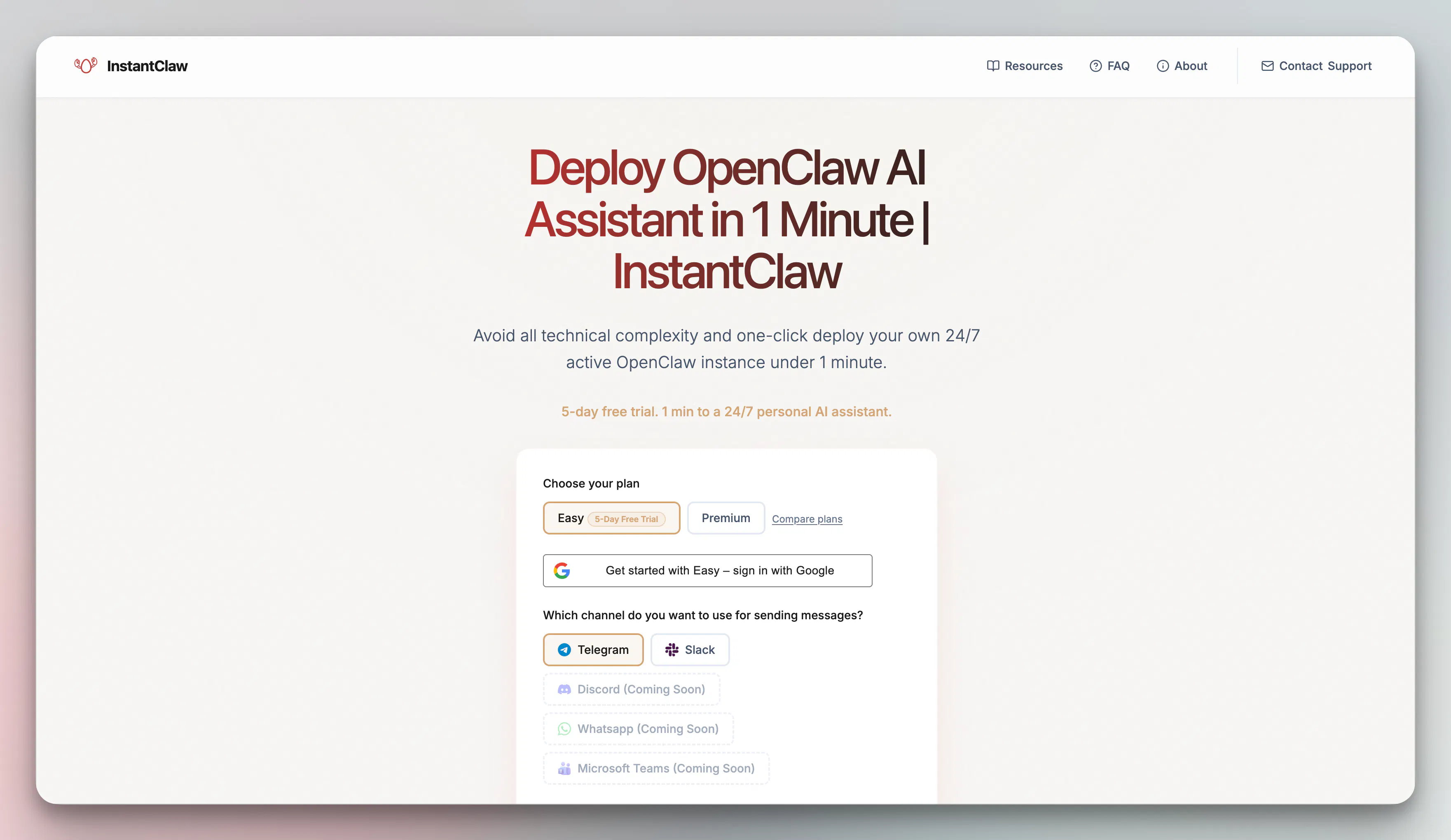 InstantClaw のプロダクトバナー