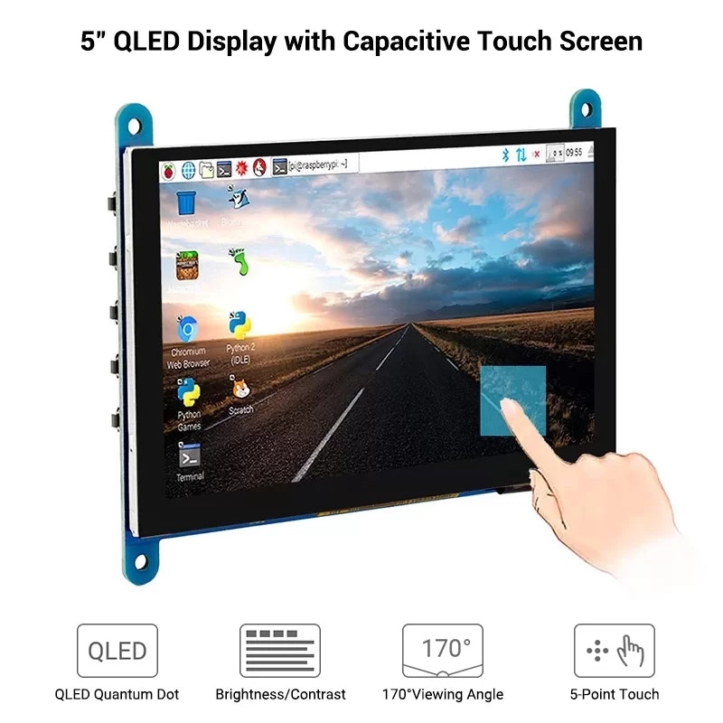 5 "저항/용량 성 터치 스크린 - 5 "QLED 800 X 480 라즈베리 파이 B/2B/3B/4B 용 터치 스크린 미디어 3