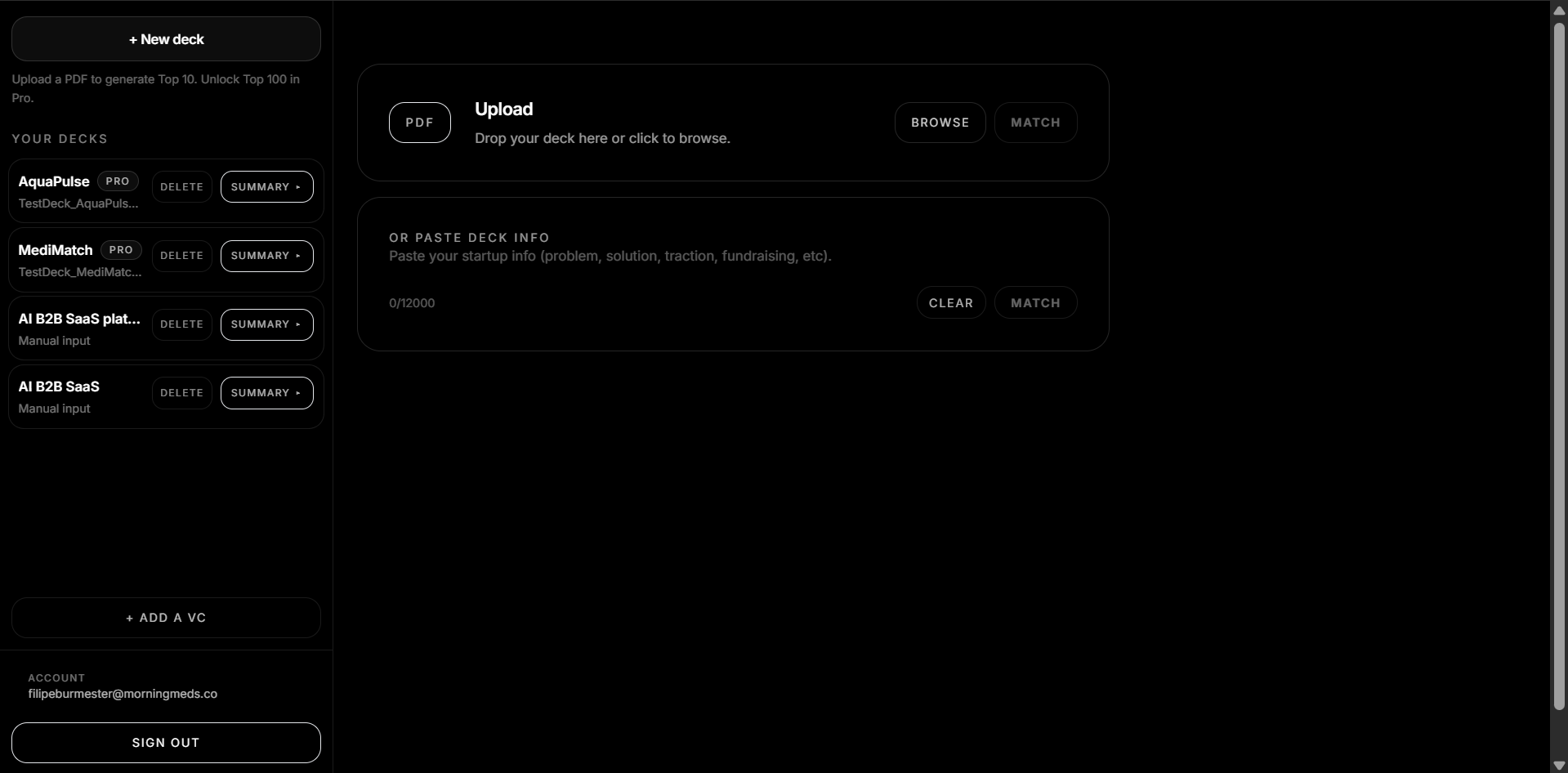 StartupVCMatch - Screenshot 3 showing product features and functionality