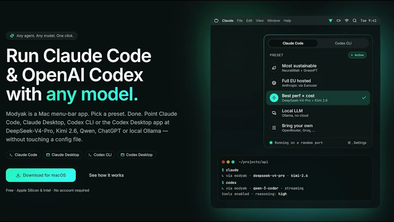 Modyak, code with any AI model screenshot 1 (video preview)