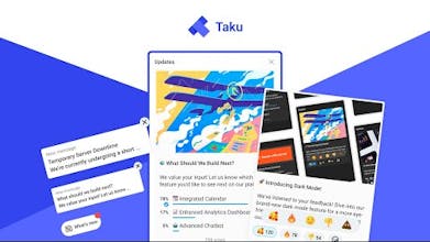 Taku widget displaying visitor alerts and updates on a website