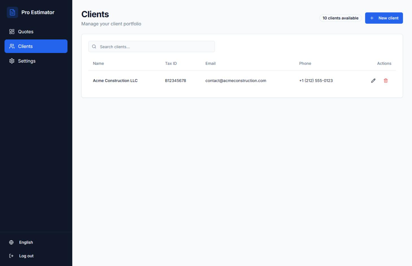 Professional Estimator - Screenshot 5 showing product features and functionality