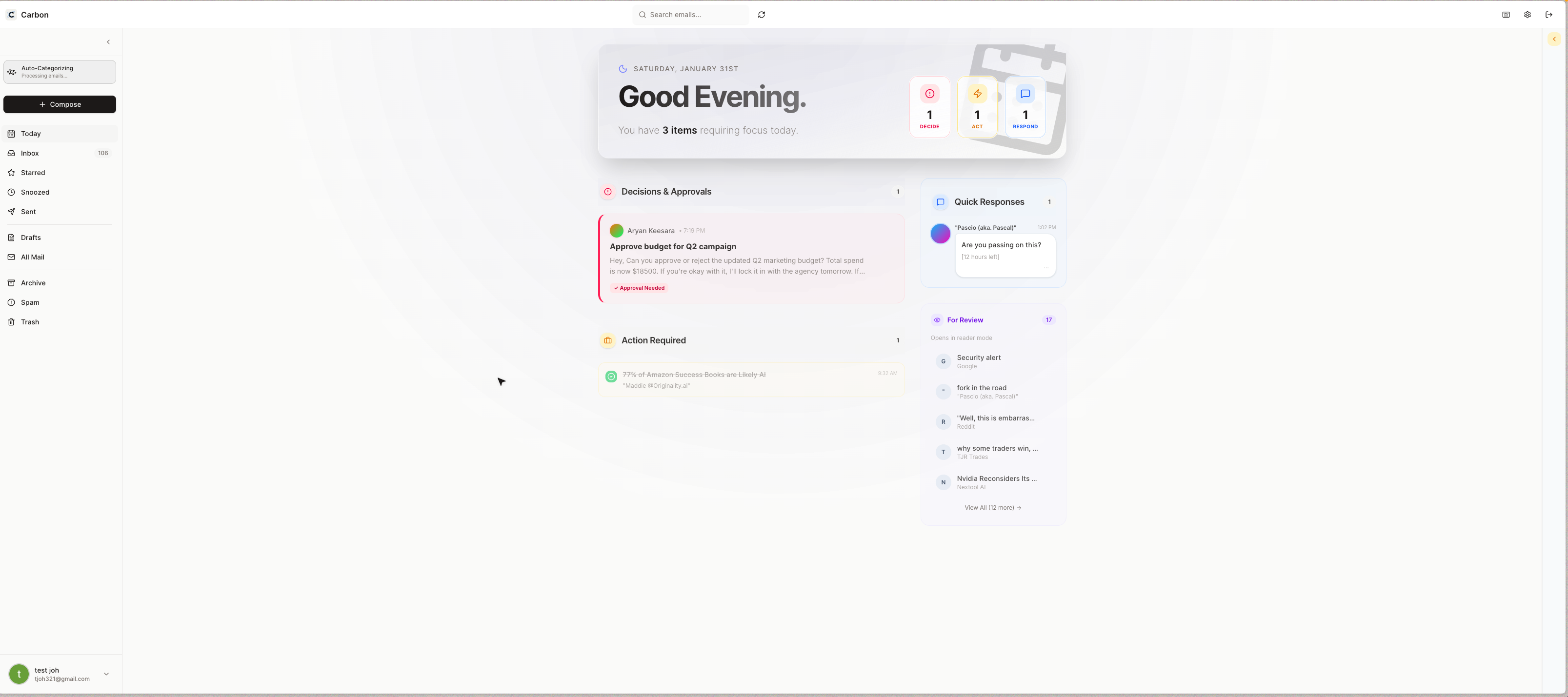Carbon Mail - Main product screenshot demonstrating key features and user interface