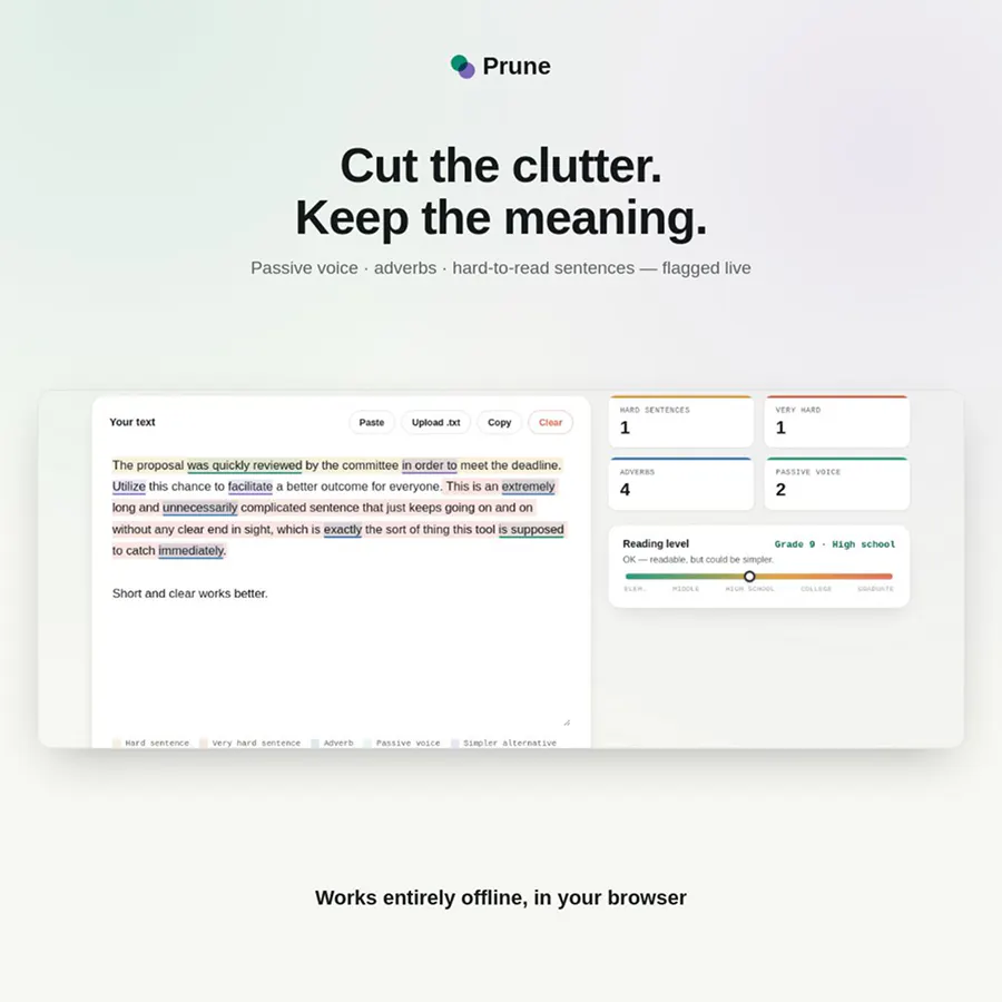Prune — Writing Clarity Editor