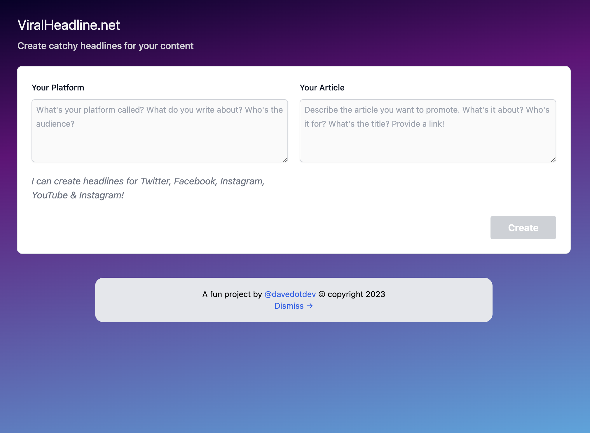 ViralHeadline.net - Crea titulares de contenido para Twitter, FB, IG y más media 3