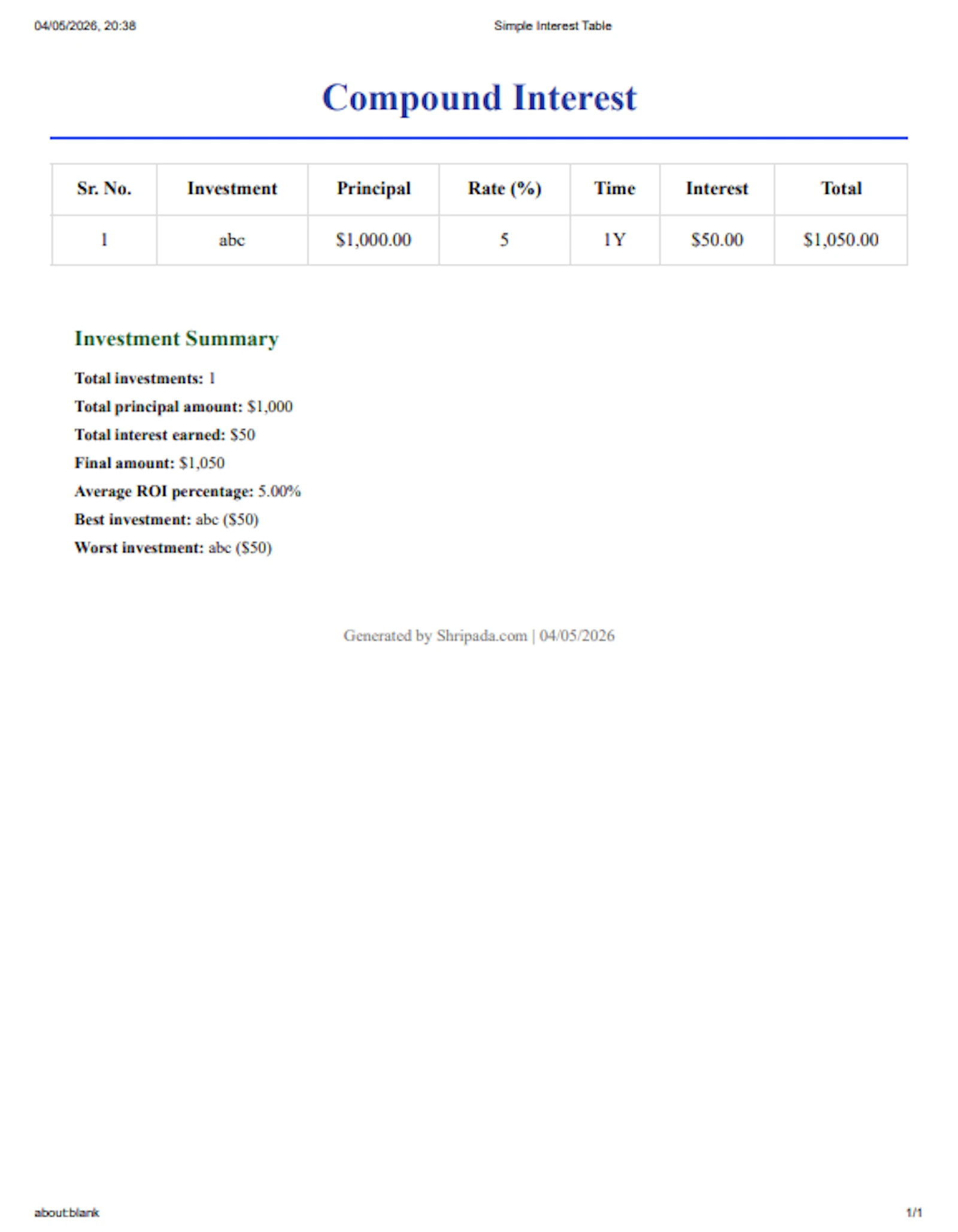 Simple Interest Calculator (Excel/PDF) screenshot 5