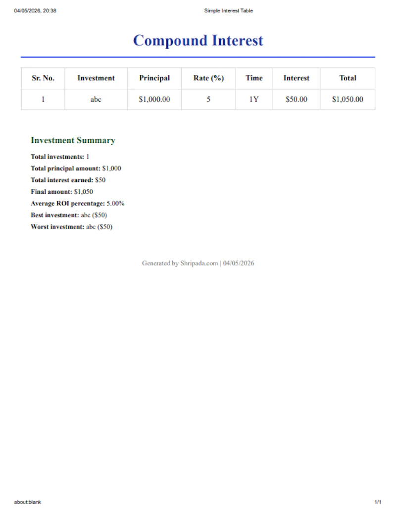 Simple Interest Calculator (Excel/PDF) screenshot 5