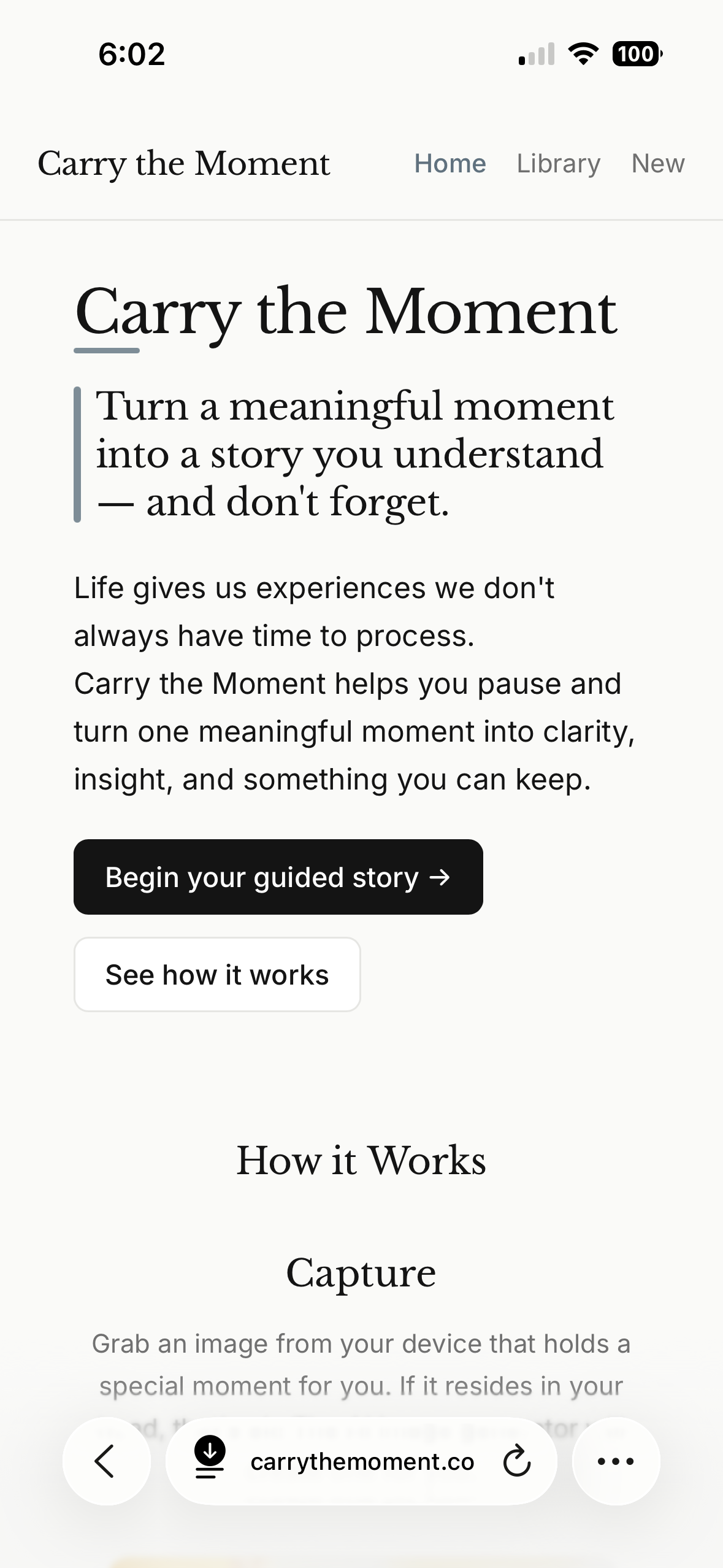 Carry the Moment - Main product screenshot demonstrating key features and user interface