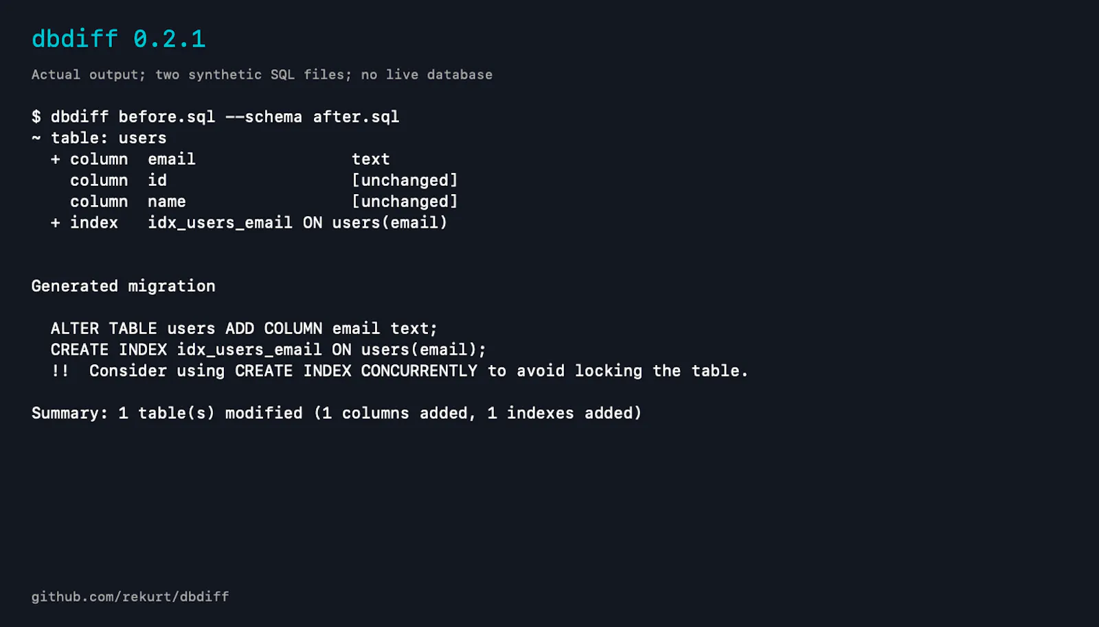 dbdiff screenshot 1
